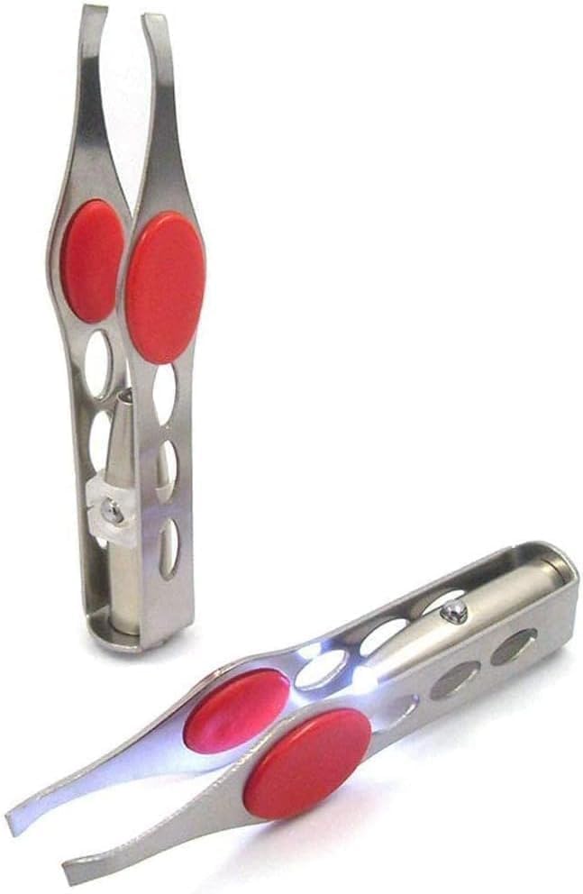 Silver Tweezer with LED Light for Hair Removal Makeup Tool Eyebrow Eyelash for Women Facial Hair,Hair Tweezers,Lash Trimmer,Ingrown for Tweezer,Women's Hair Removal Tweezers